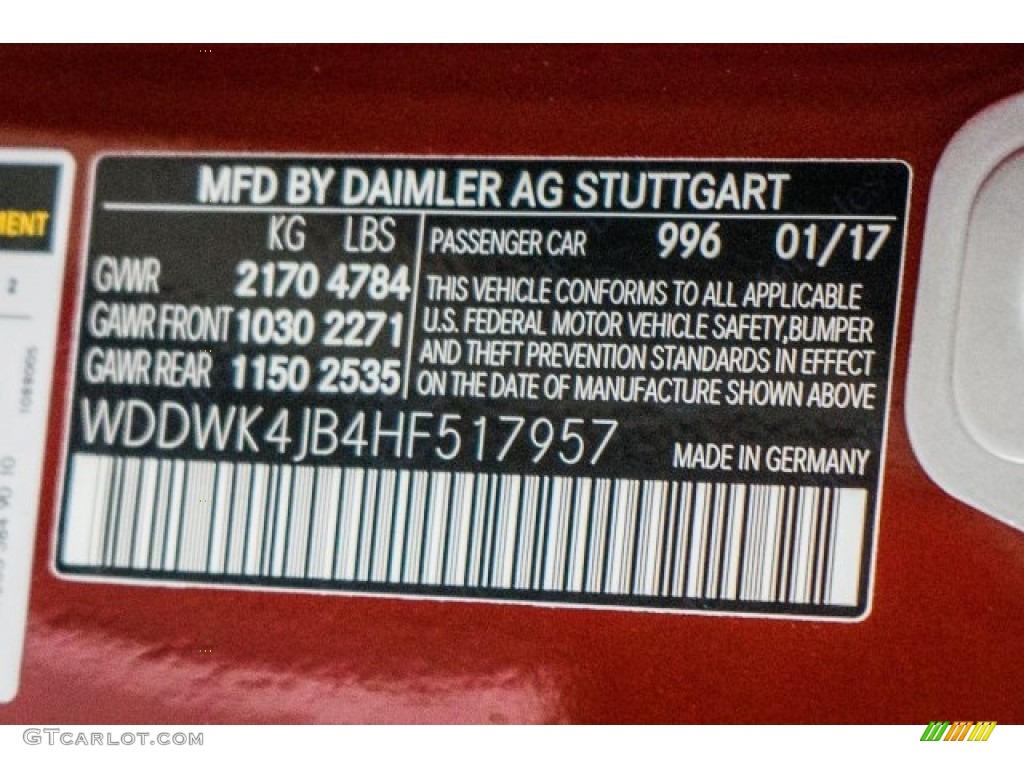 2017 C Color Code 996 for designo Cardinal Red Metallic Photo #119733286