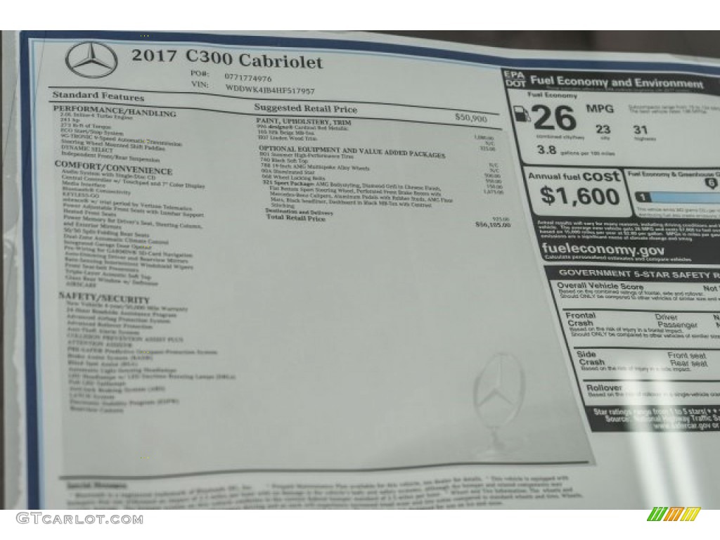 2017 Mercedes-Benz C 300 Cabriolet Window Sticker Photo #119733391