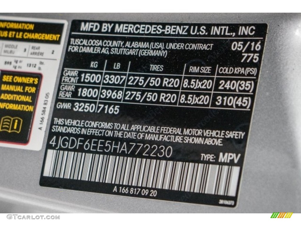 2017 GLS Color Code 775 for Iridium Silver Metallic Photo #119733787