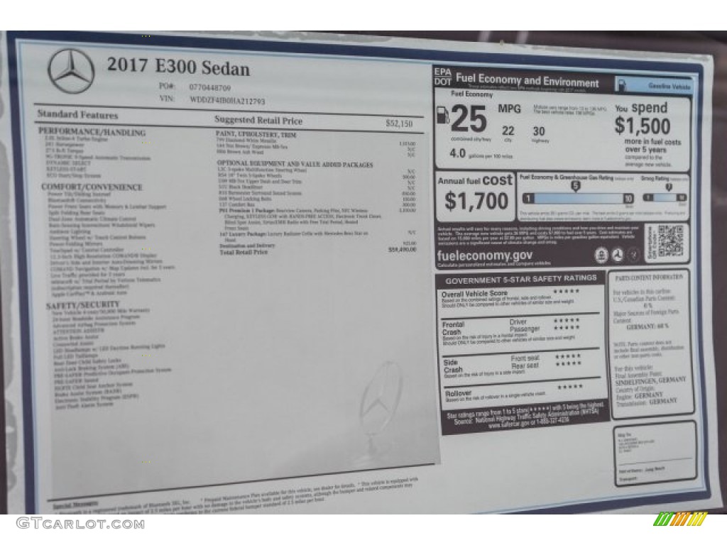 2017 Mercedes-Benz E 300 Sedan Window Sticker Photo #119734111