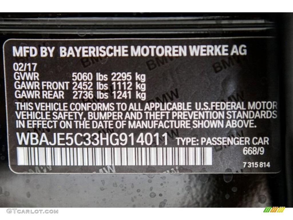 2017 5 Series Color Code 668 for Jet Black Photo #119745967