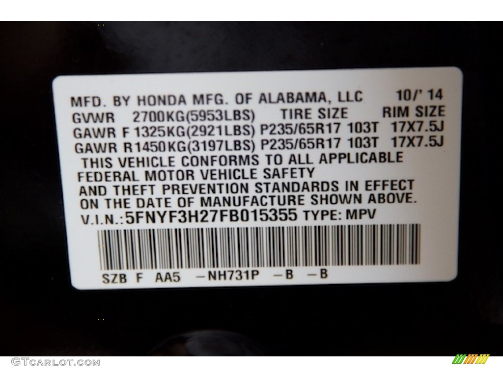 2015 Pilot LX - Crystal Black Pearl / Gray photo #33