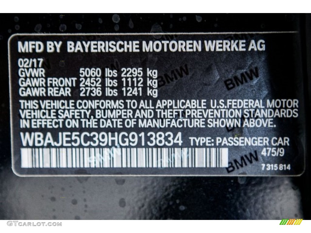 2017 5 Series 540i Sedan - Black Sapphire Metallic / Black photo #11