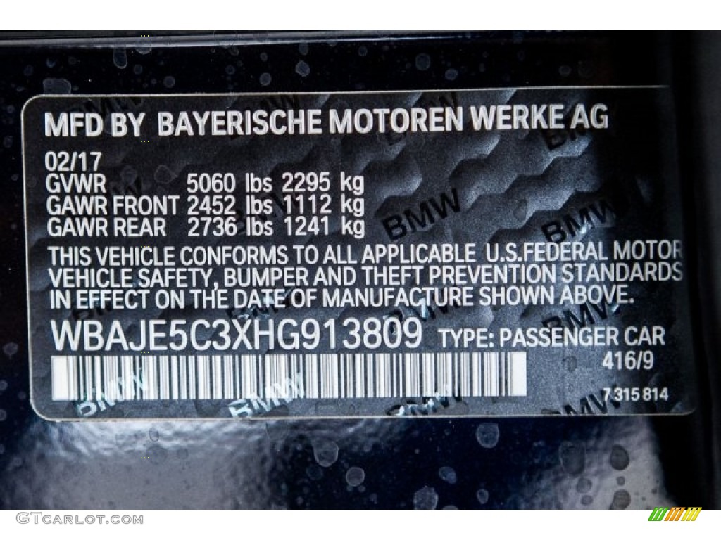 2017 5 Series 540i Sedan - Carbon Black Metallic / Black photo #11