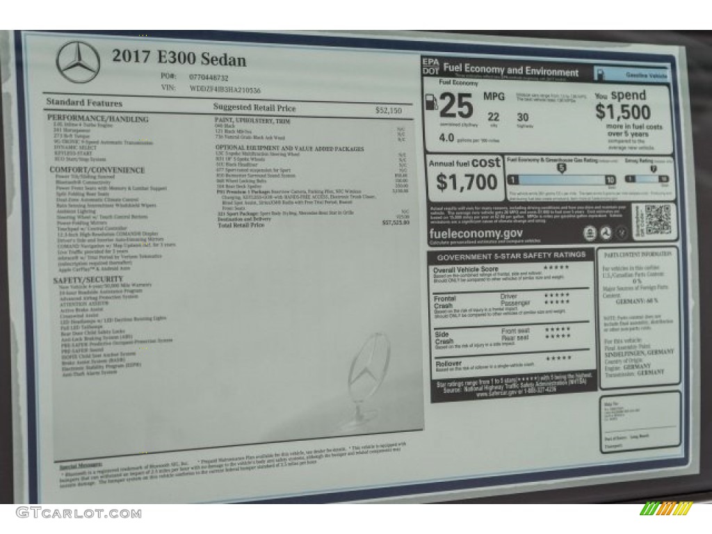 2017 Mercedes-Benz E 300 Sedan Window Sticker Photo #119768237