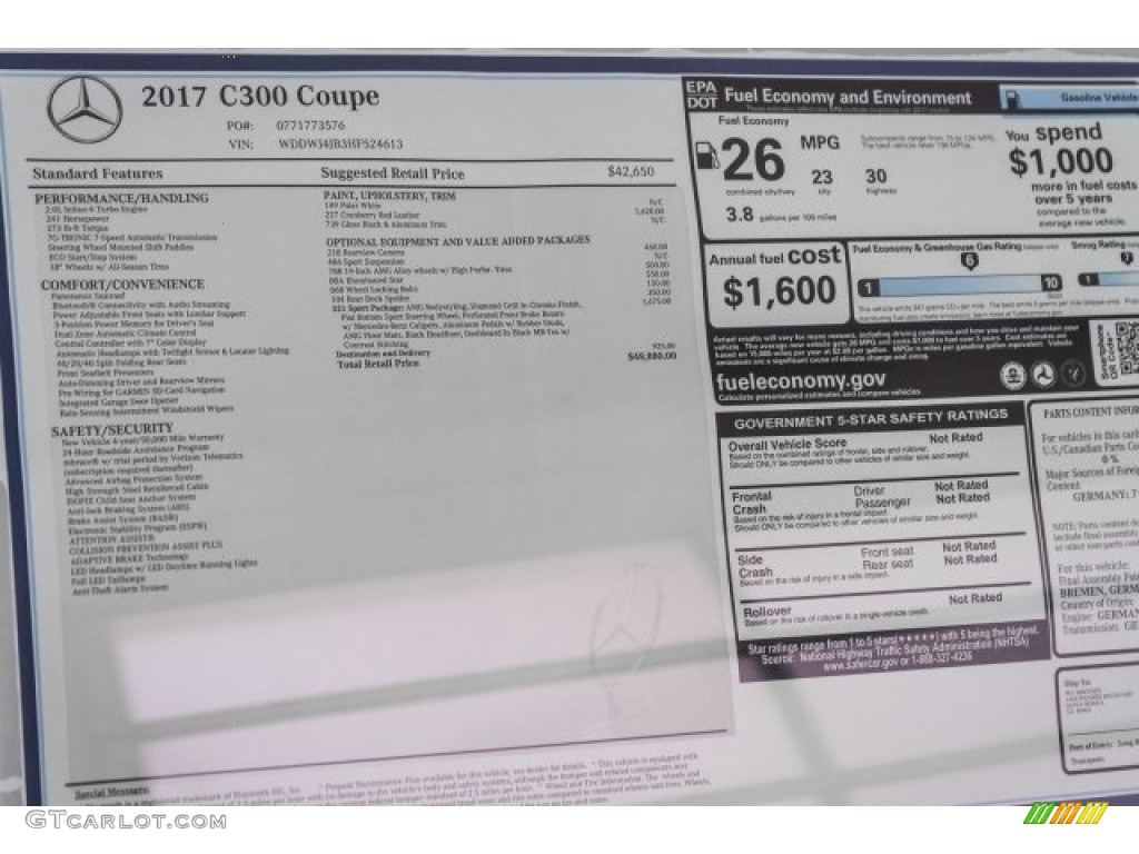 2017 Mercedes-Benz C 300 Coupe Window Sticker Photos