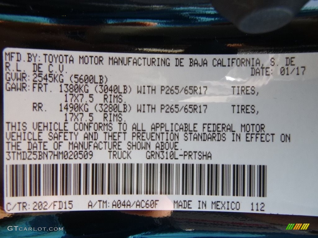 2017 Tacoma Color Code 202 for Black Photo #119782171