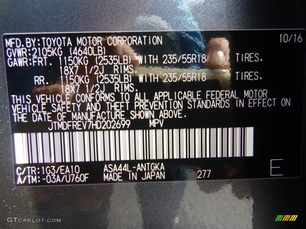 2017 Toyota RAV4 Limited AWD Color Code Photos