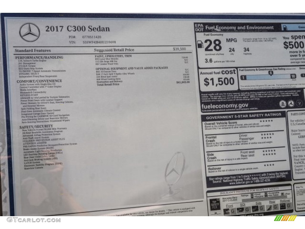 2017 Mercedes-Benz C 300 Sedan Window Sticker Photo #119810828