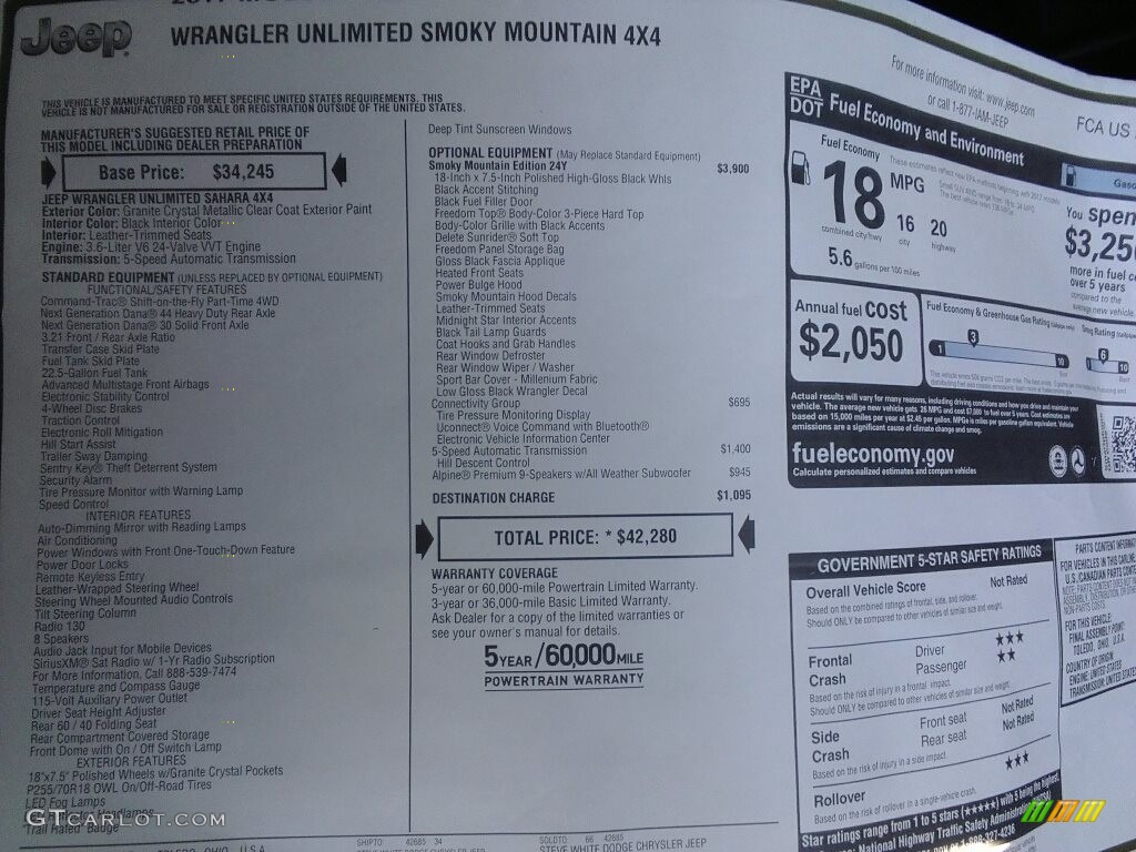 2017 Wrangler Unlimited Smoky Mountain Edition 4x4 - Granite Crystal Metallic / Black photo #23