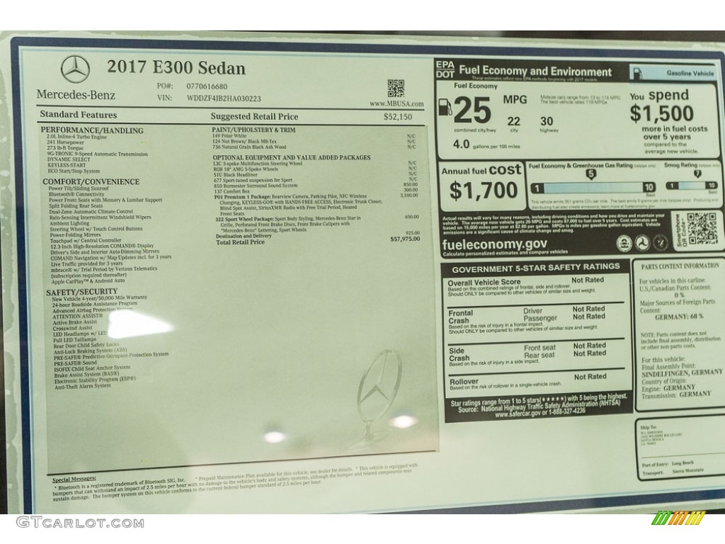 2017 Mercedes-Benz E 300 Sedan Window Sticker Photos