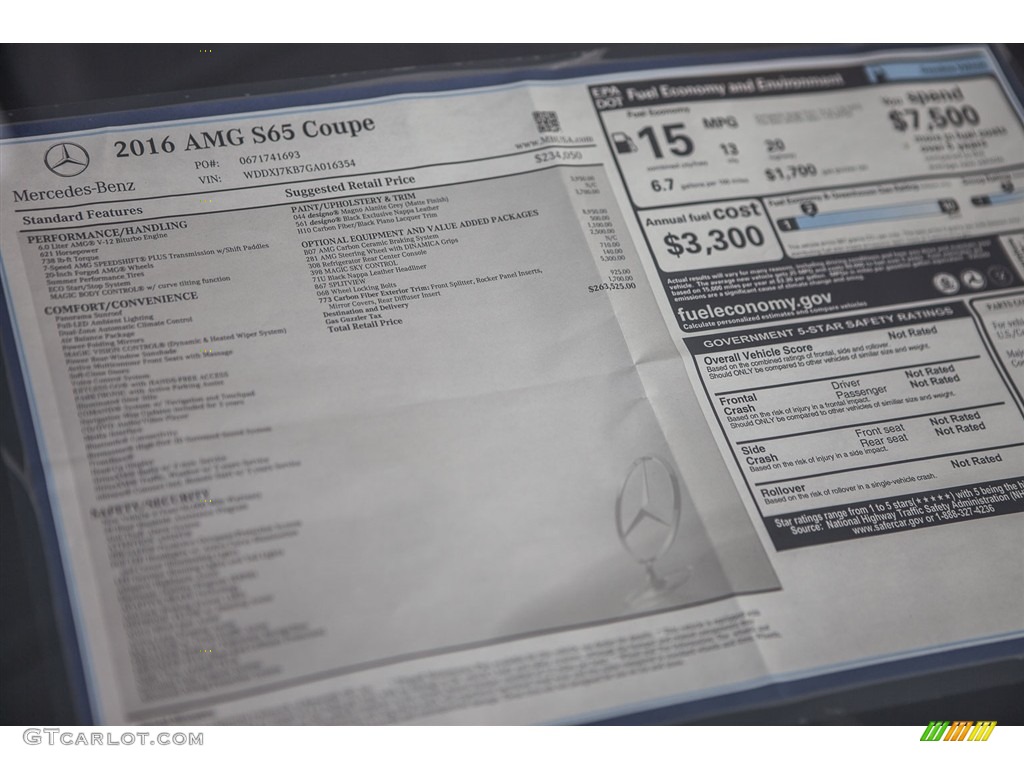 2016 Mercedes-Benz S 65 AMG Sedan Window Sticker Photos