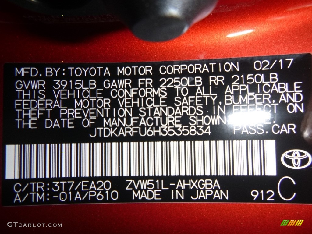 2017 Prius Color Code 3T7 for Hypersonic Red Photo #119860906
