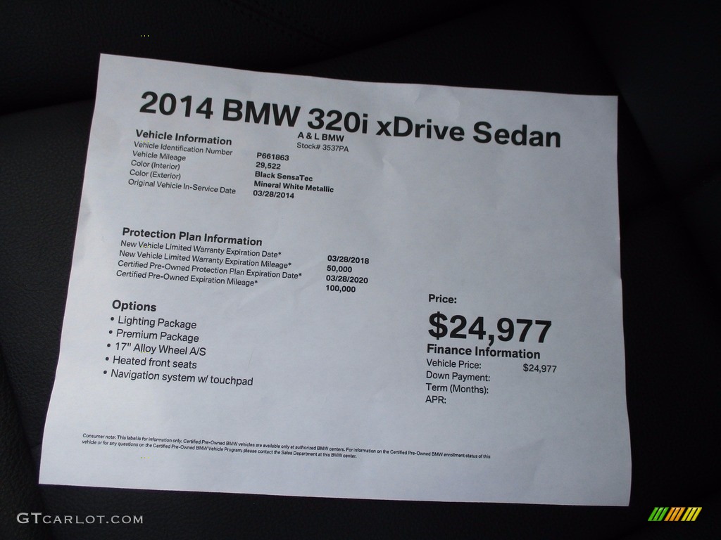 2014 3 Series 320i xDrive Sedan - Mineral White Metallic / Black photo #12