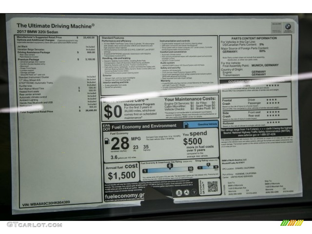 2017 3 Series 320i Sedan - Jet Black / Venetian Beige/Black photo #10