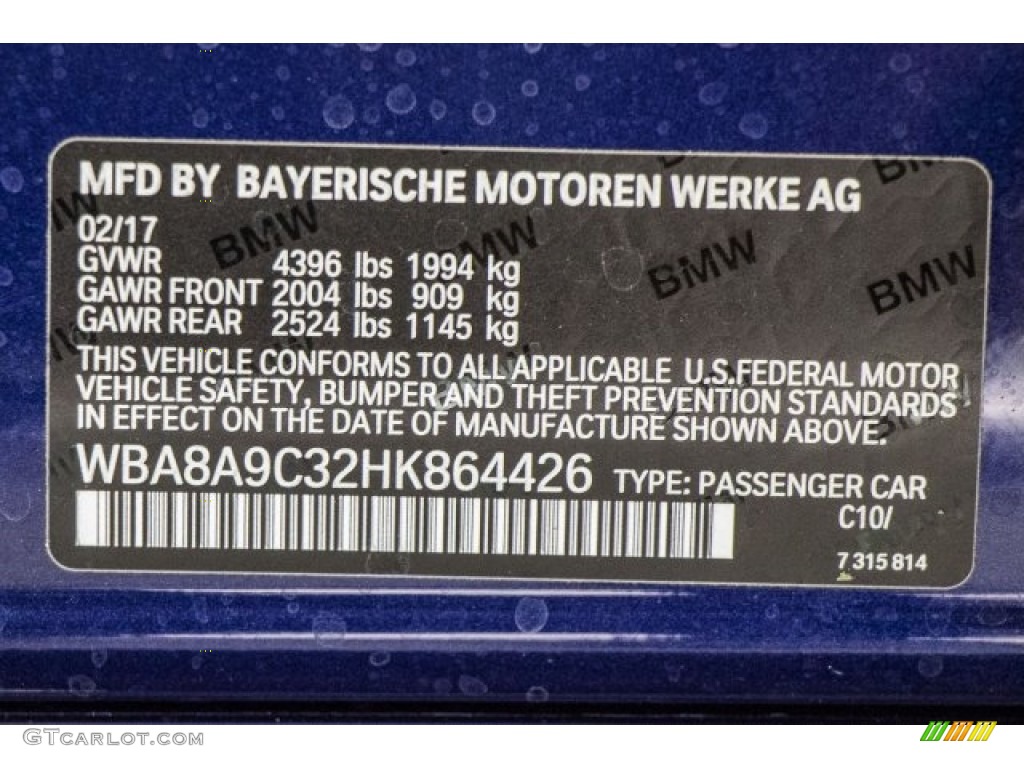 2017 BMW 3 Series 320i Sedan Color Code Photos