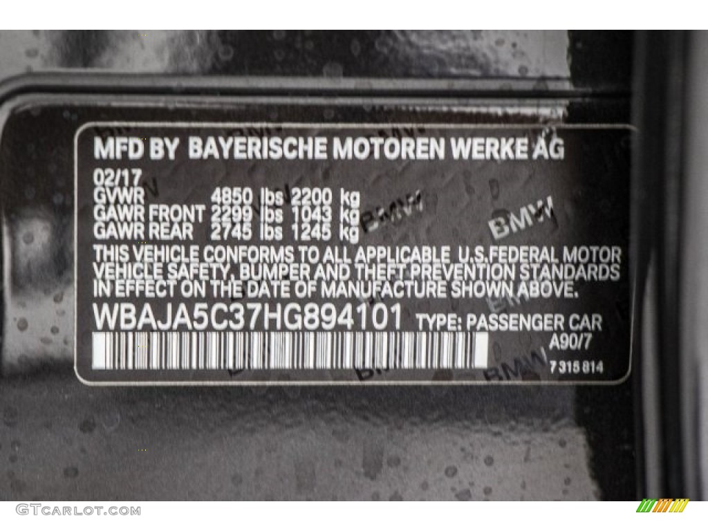 2017 5 Series 530i Sedan - Dark Graphite Metallic / Black photo #11
