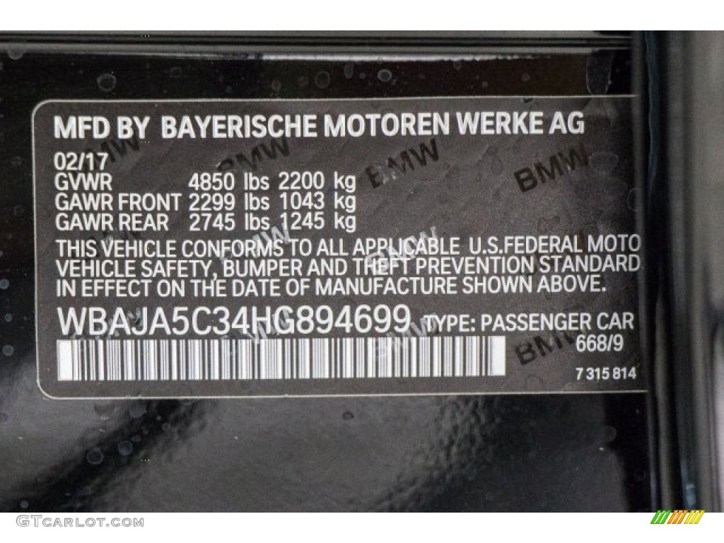 2017 5 Series 530i Sedan - Jet Black / Black photo #11