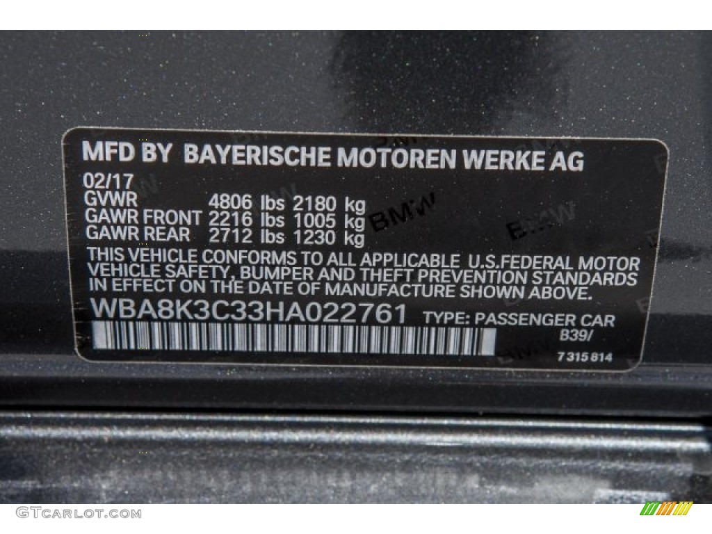 2017 3 Series Color Code B39 for Mineral Grey Metallic Photo #119923628