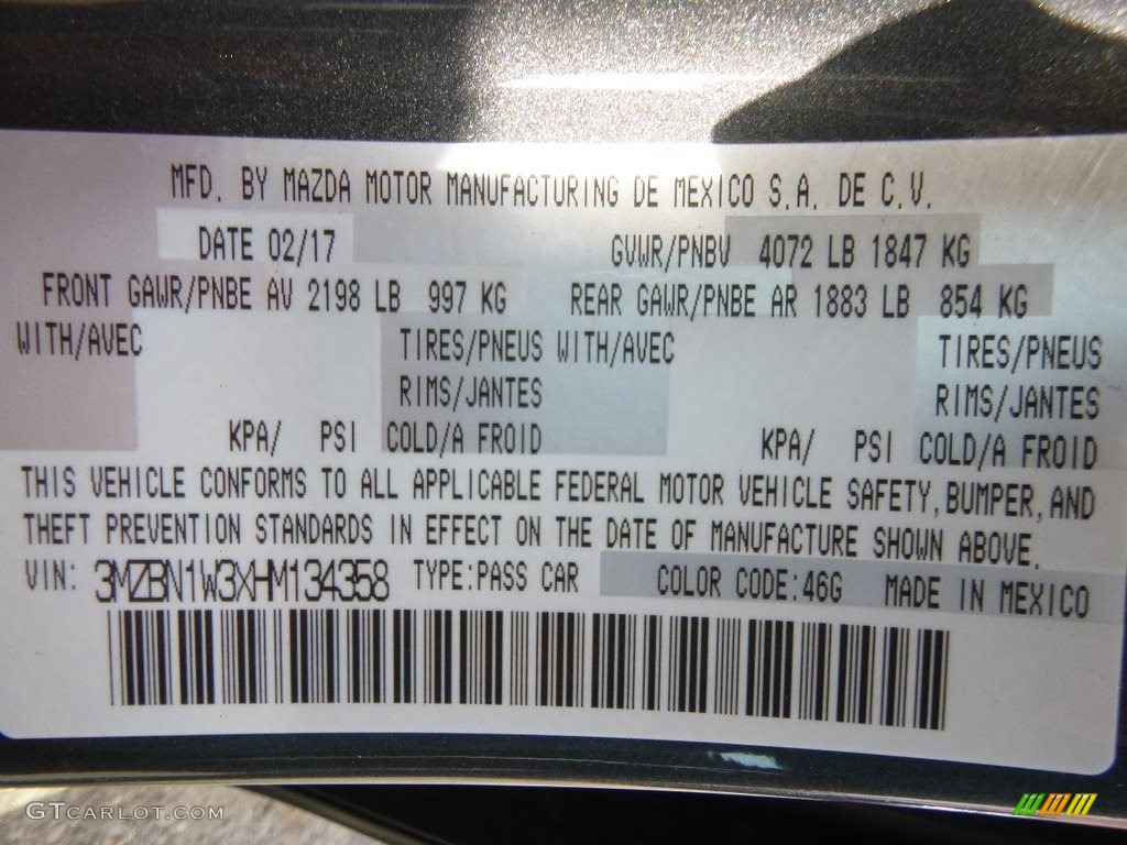 2017 MAZDA3 Color Code 46G for Machine Gray Metallic Photo #119926219