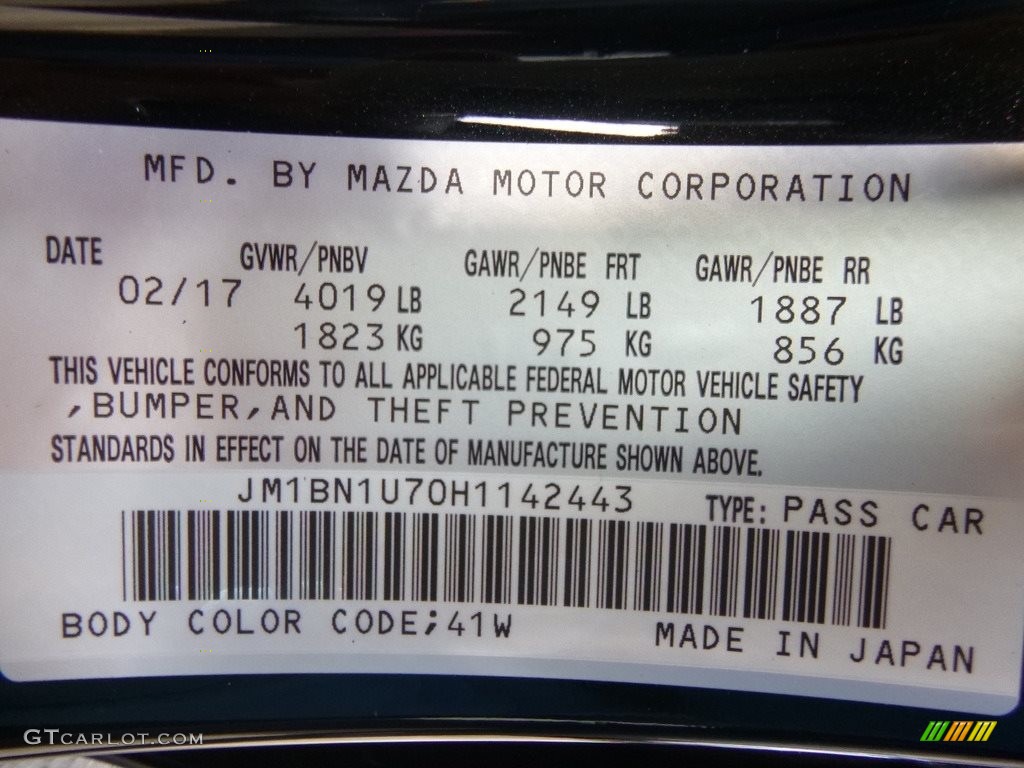 2017 MAZDA3 Color Code 41W for Jet Black Mica Photo #119926606