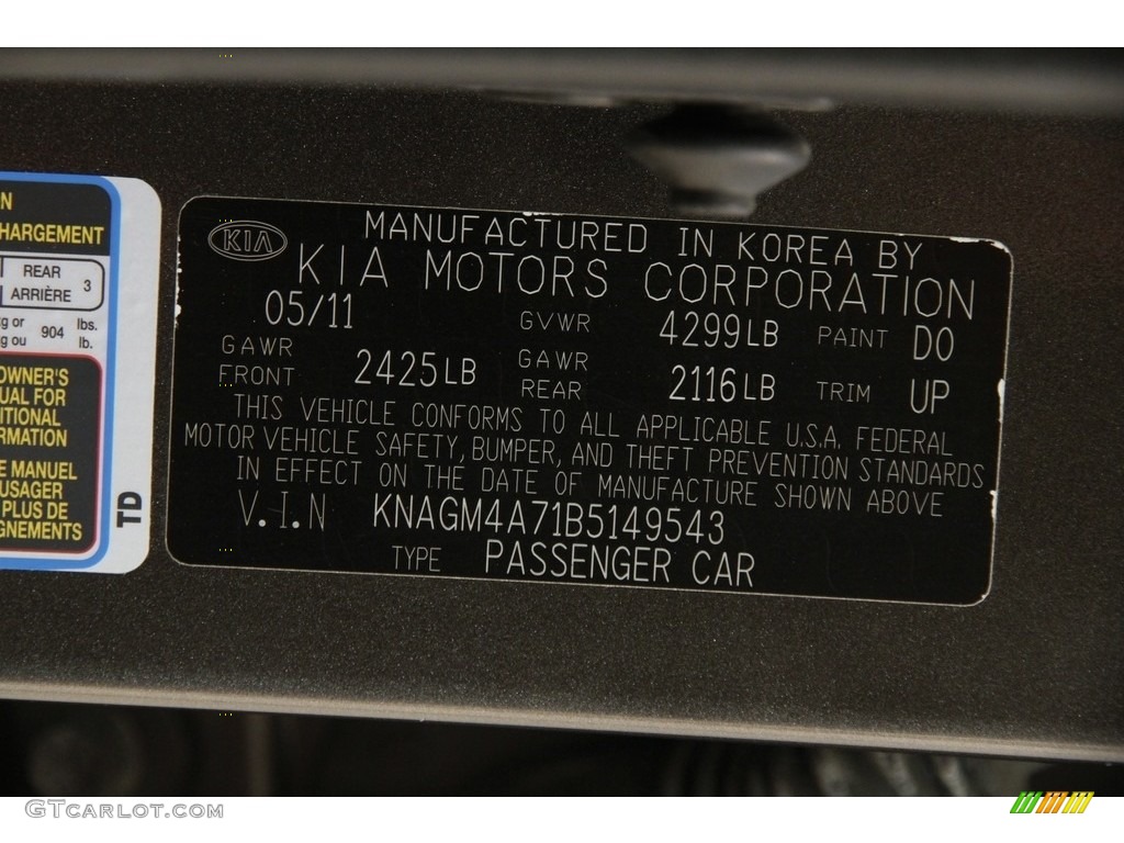 2011 Optima LX - Metal Bronze / Beige photo #16