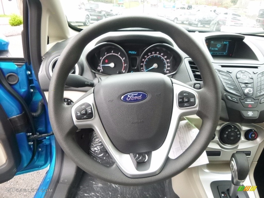 2017 Ford Fiesta SE Hatchback Medium Light Stone Steering Wheel Photo #119980738
