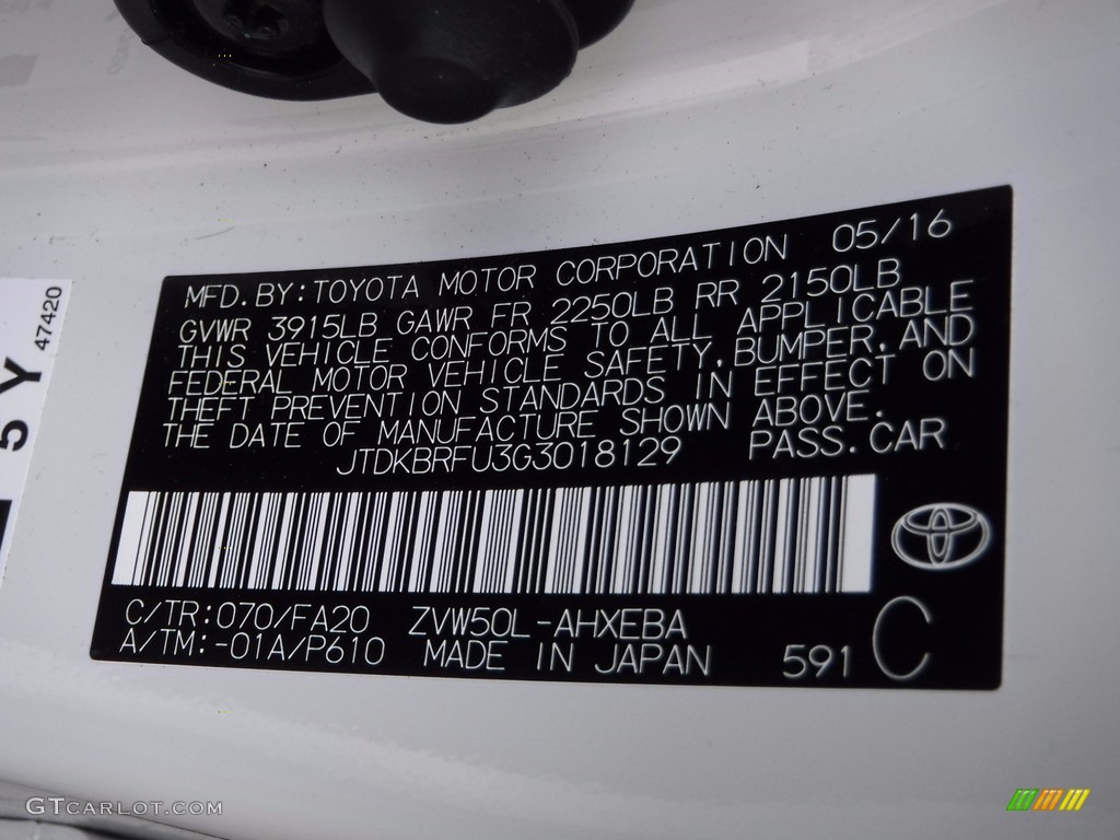 2016 Prius Color Code 070 for Blizzard Pearl Photo #119990151