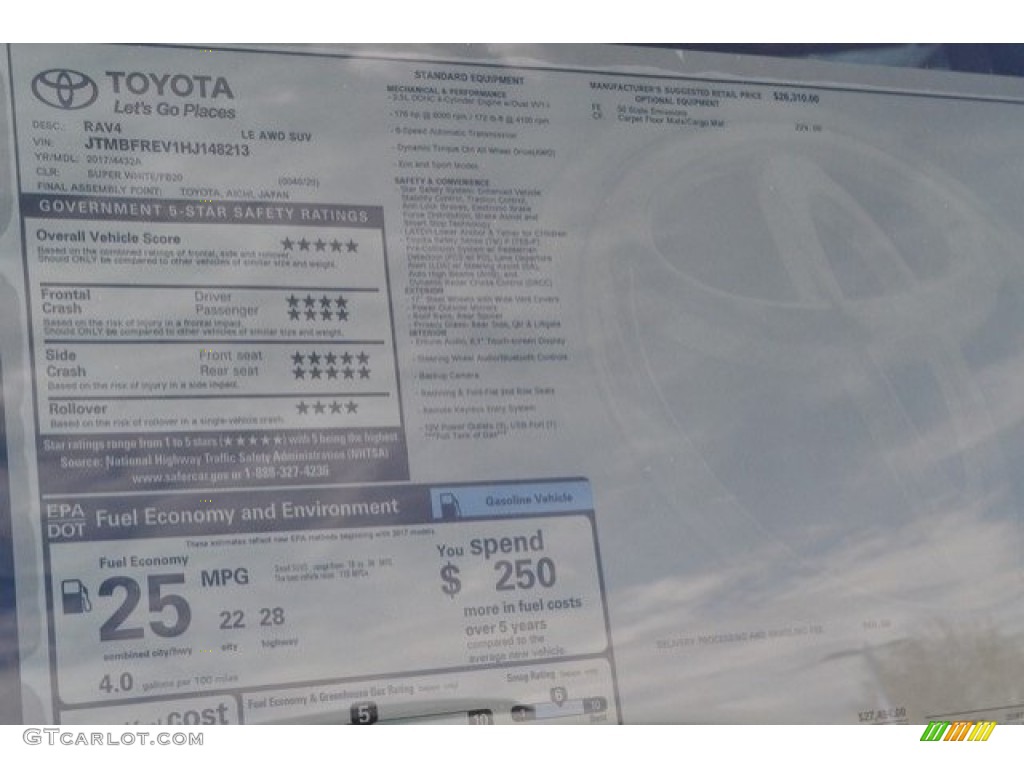 2017 Toyota RAV4 LE Window Sticker Photos