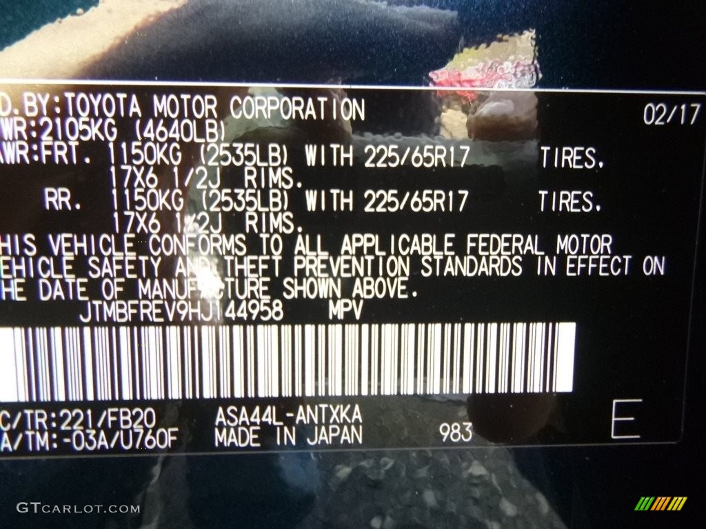 2017 Toyota RAV4 LE Color Code Photos