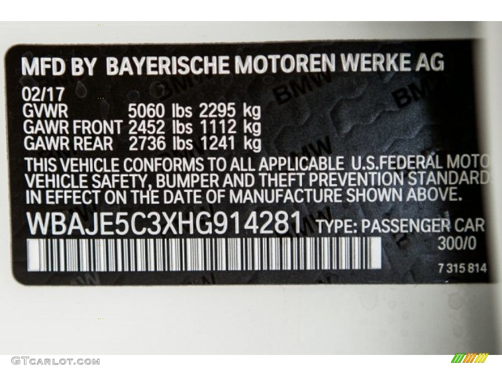 2017 5 Series Color Code 300 for Alpine White Photo #120032532