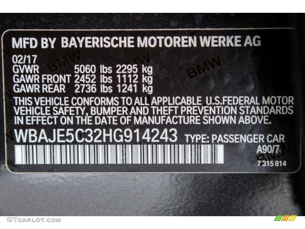 2017 5 Series 540i Sedan - Dark Graphite Metallic / Black photo #11