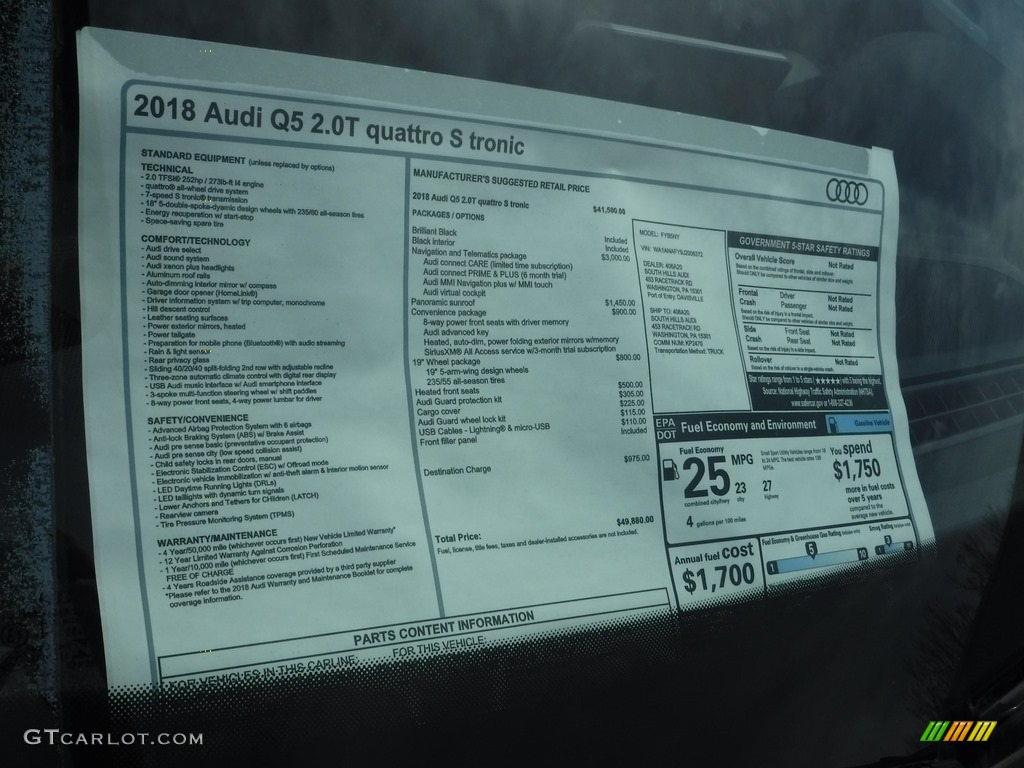 2018 Audi Q5 2.0 TFSI Premium quattro Window Sticker Photo #120042027
