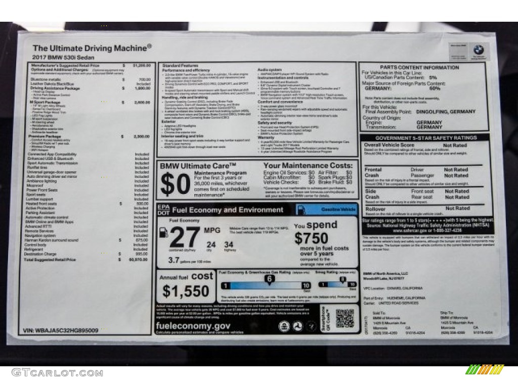 2017 5 Series 530i Sedan - Bluestone Metallic / Black photo #10