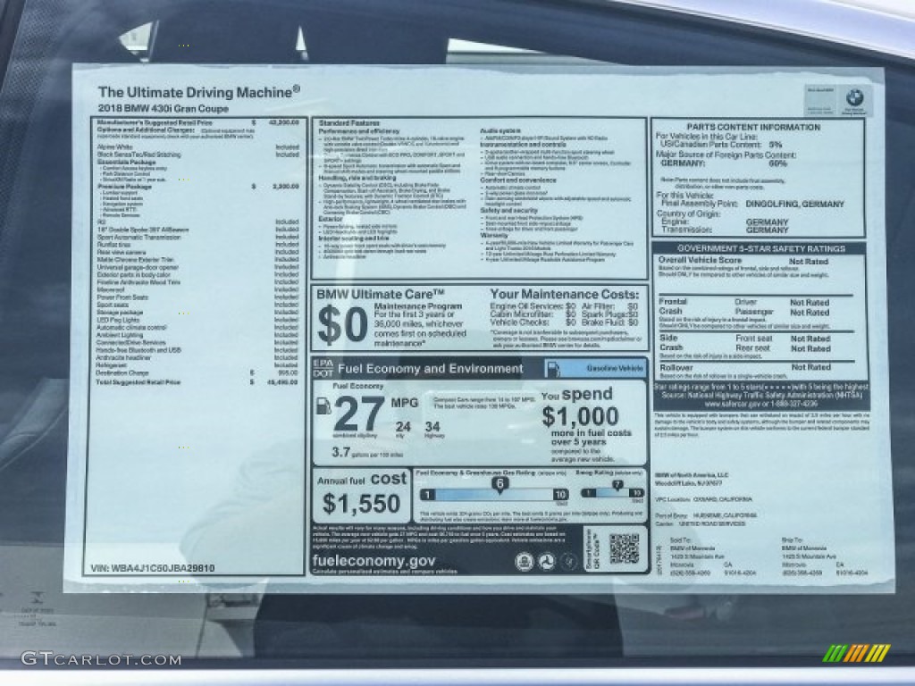 2018 BMW 4 Series 430i Gran Coupe Window Sticker Photo #120060807
