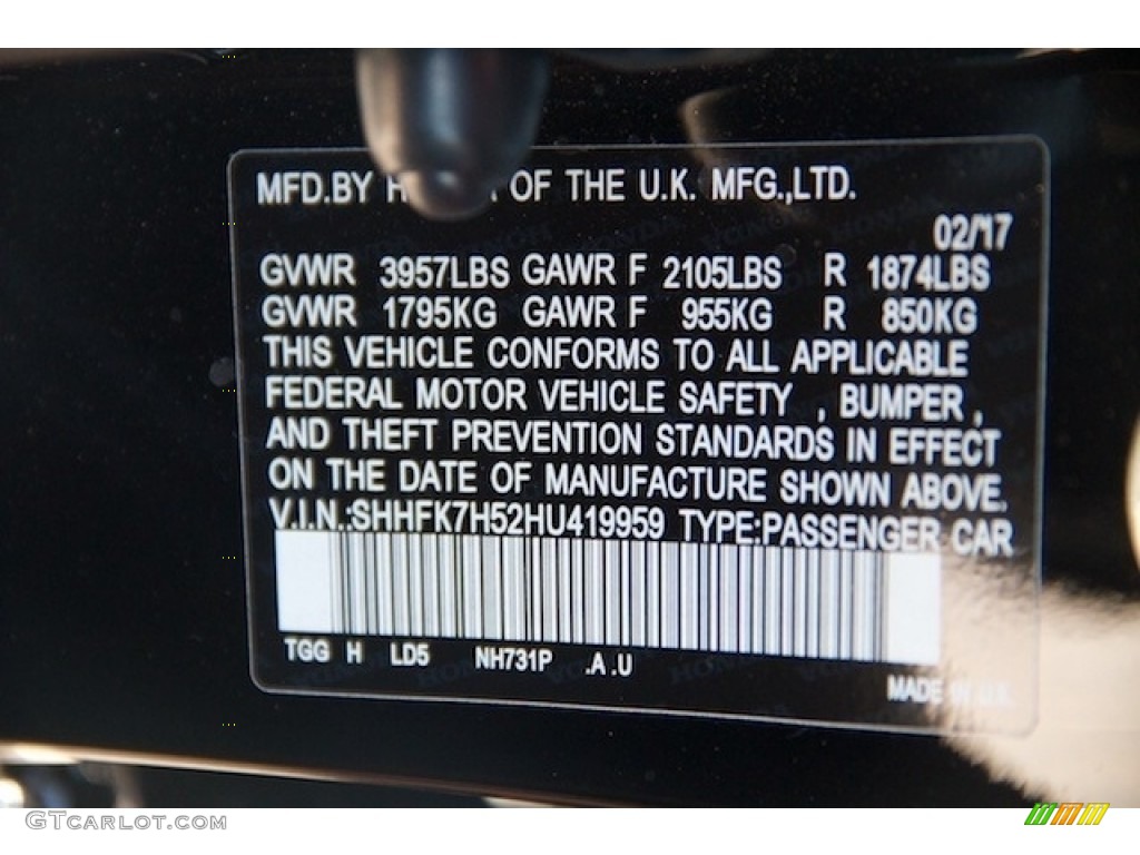 2017 Civic EX Hatchback - Crystal Black Pearl / Black photo #20