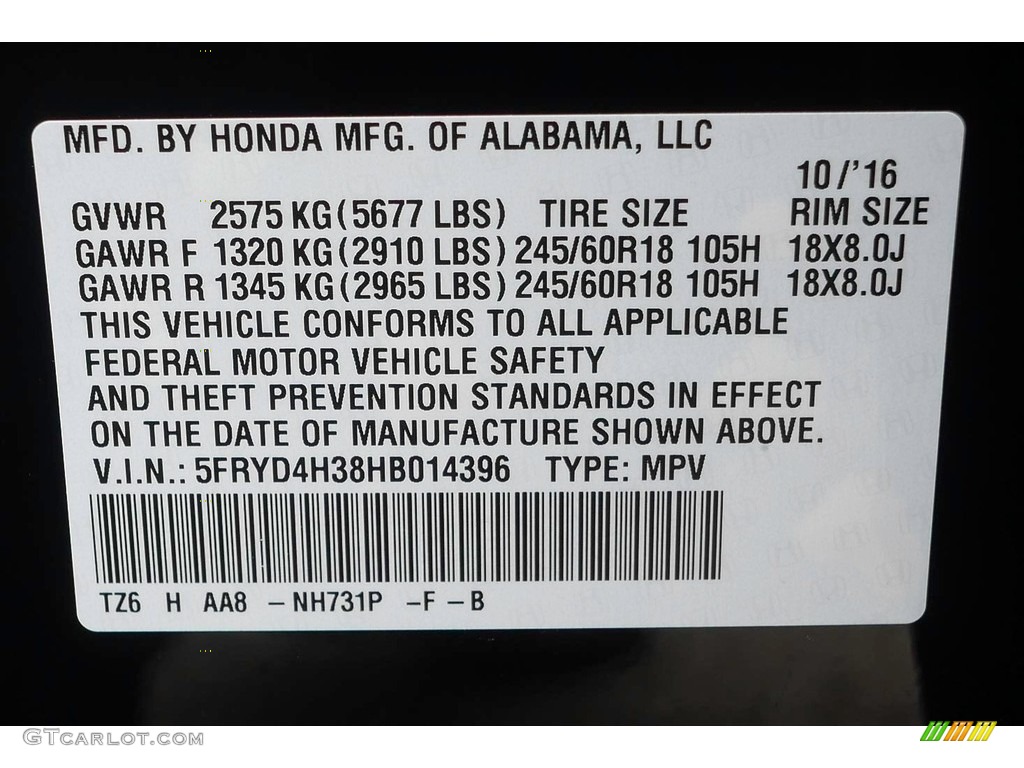 2017 MDX Color Code NH731P for Crystal Black Pearl Photo #120064246