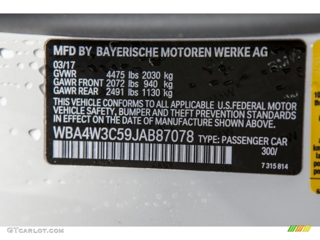 2018 4 Series Color Code 300 for Alpine White Photo #120098898