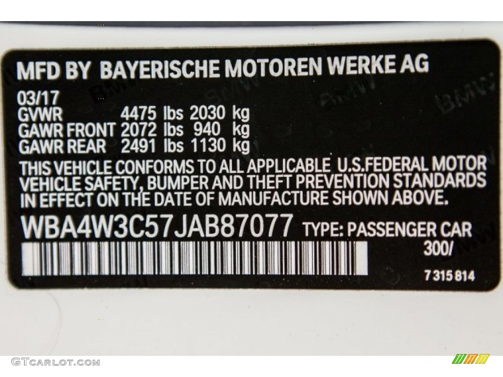 2018 4 Series Color Code 300 for Alpine White Photo #120099138