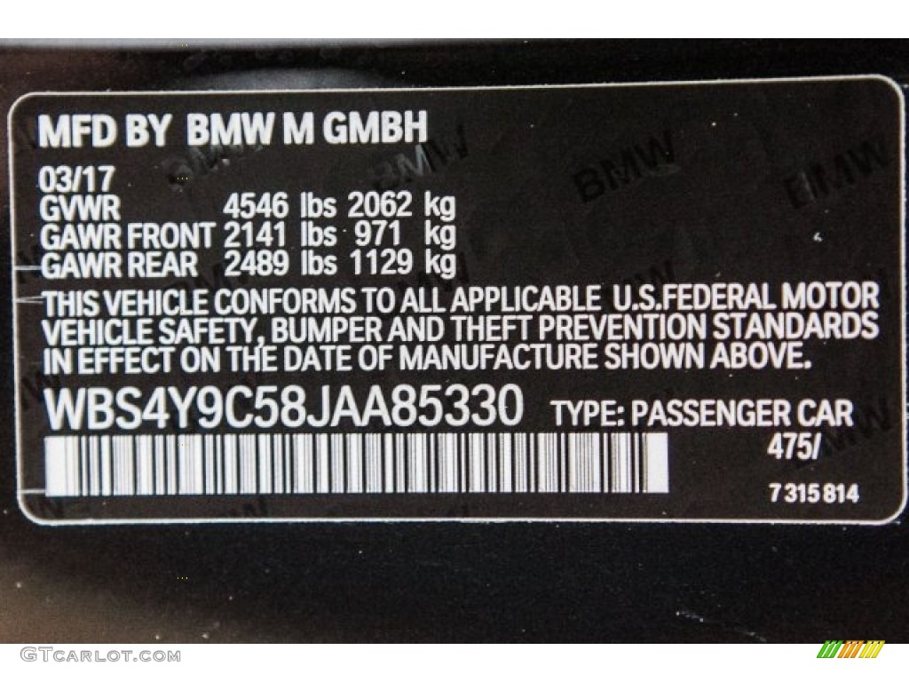 2018 M4 Color Code 475 for Black Sapphire Metallic Photo #120099372