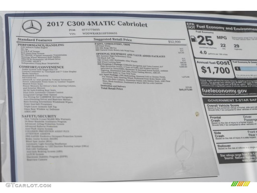 2017 Mercedes-Benz C 300 4Matic Cabriolet Window Sticker Photo #120104217