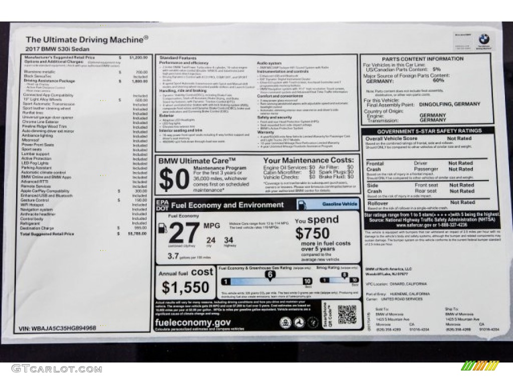 2017 5 Series 530i Sedan - Bluestone Metallic / Black photo #10