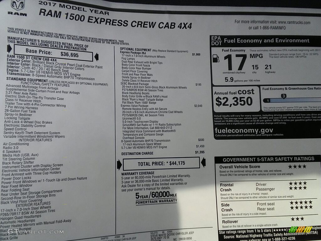 2017 Ram 1500 Express Crew Cab 4x4 Window Sticker Photo #120135332