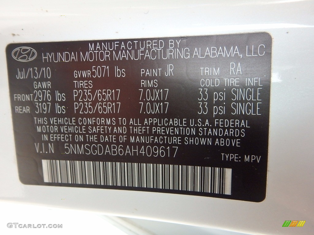2010 Santa Fe GLS 4WD - Pearl White / Gray photo #24