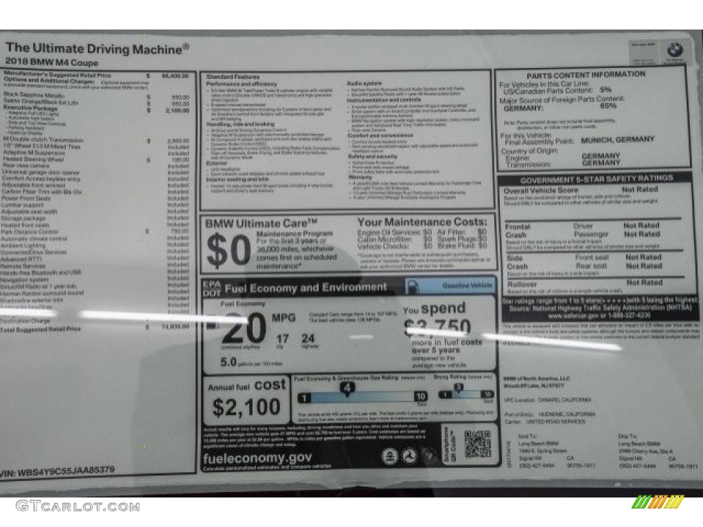 2018 BMW M4 Coupe Window Sticker Photo #120148733
