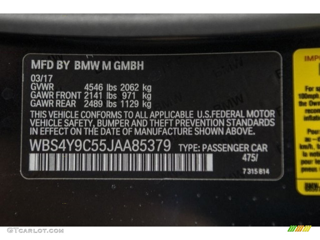2018 M4 Color Code 475 for Black Sapphire Metallic Photo #120148778