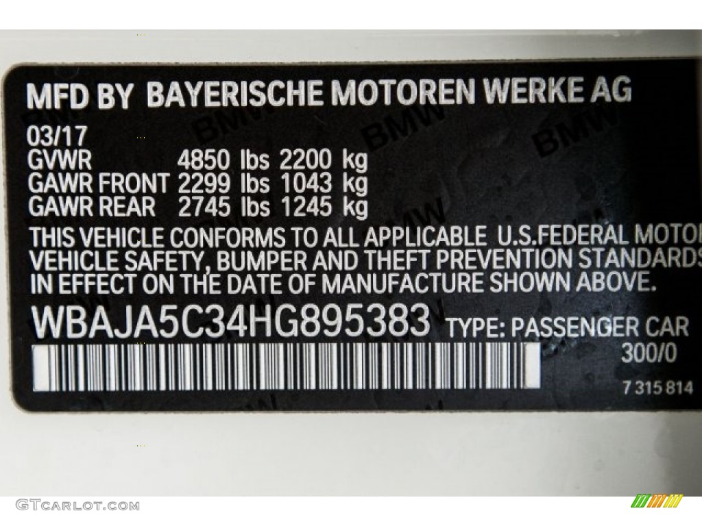 2017 5 Series 530i Sedan - Alpine White / Black photo #11