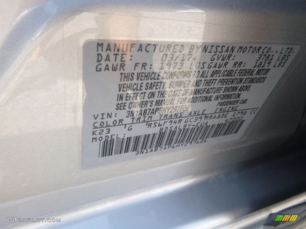 2017 Nissan Sentra S Color Code Photos