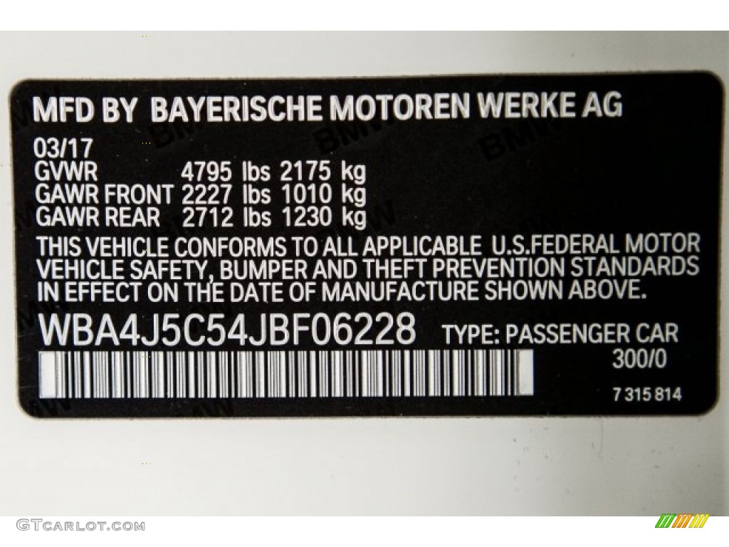 2018 4 Series Color Code 300 for Alpine White Photo #120184827
