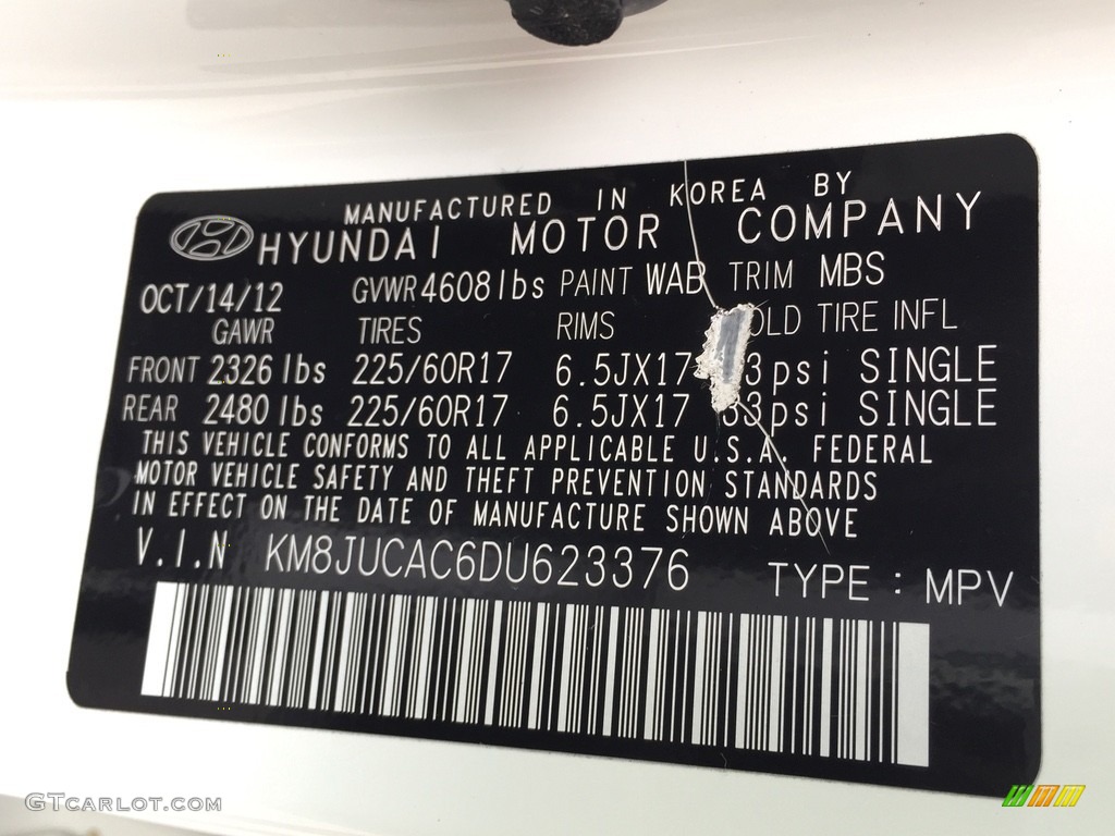 2013 Tucson GLS AWD - Cotton White / Taupe photo #32